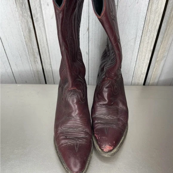 VTG Dan Post Burgundy Leather Cowboy Western Boots Men’s Size 8.5 - Picture 2 of 7